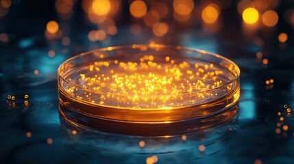 A close-up of a petri dish with growing bacteria, scientific research, biology, microbiology