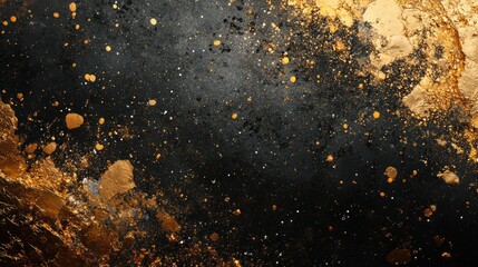 Paint splatters with metallic hues, gold, silver, bronze, luxurious, abstract