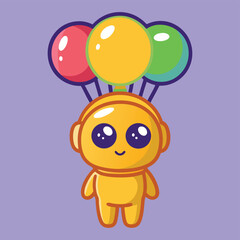 Cute Robot with Balloons Illustration - Cartoon Android Celebration Vector