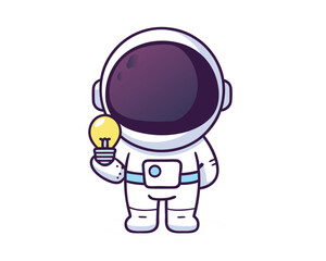 Fototapeta premium Cute Astronaut with Light Bulb Illustration - Cartoon Space Idea Vector