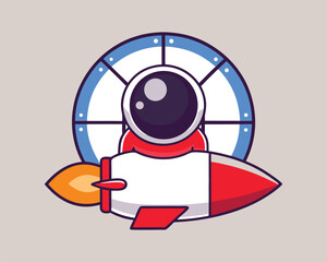 Obraz premium Cute Astronaut Launching Rocket Illustration - Cartoon Space Takeoff Vector