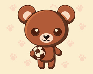 Obraz premium Cute Bear Playing Soccer Illustration - Cartoon Animal Football Vector