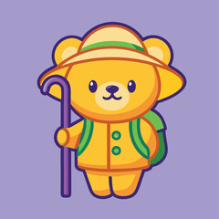 Naklejka premium Cute Hiking Bear Illustration - Cartoon Animal Traveler Vector