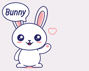 Cute Bunny Waving Illustration - Cartoon Rabbit with Speech Bubble Vector.