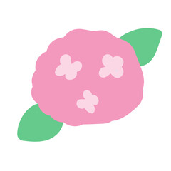 手描き風アジサイのイラスト：ピンクの花と緑の葉のベクターデザイン - Hand-drawn Hydrangea Illustration: Pink Flower and Green Leaves Vector Design