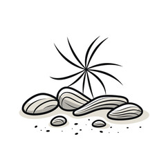 Hand-Drawn Pebbles and Rocks Set Isolated on White