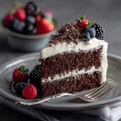 Delicious Chocolate Cake with Berries and Chocolate Shavings, A Delightful Dessert Recipe