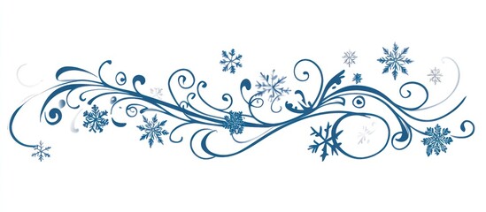 Elegant winter design element with swirls and delicate snowflake accents