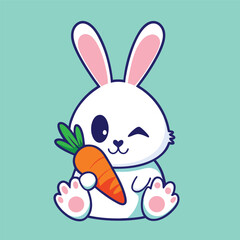 Obraz premium Cute Bunny Holding Carrot Cartoon Illustration
