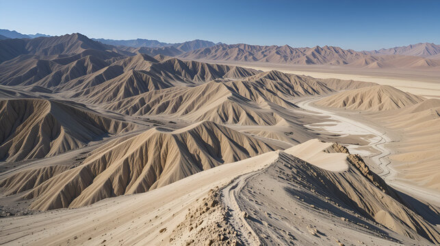 Yardangs-wind eroded rock and bedrock surfaces-alternating ridges and furrows-Qaidam desert-Qinghai-China-0553