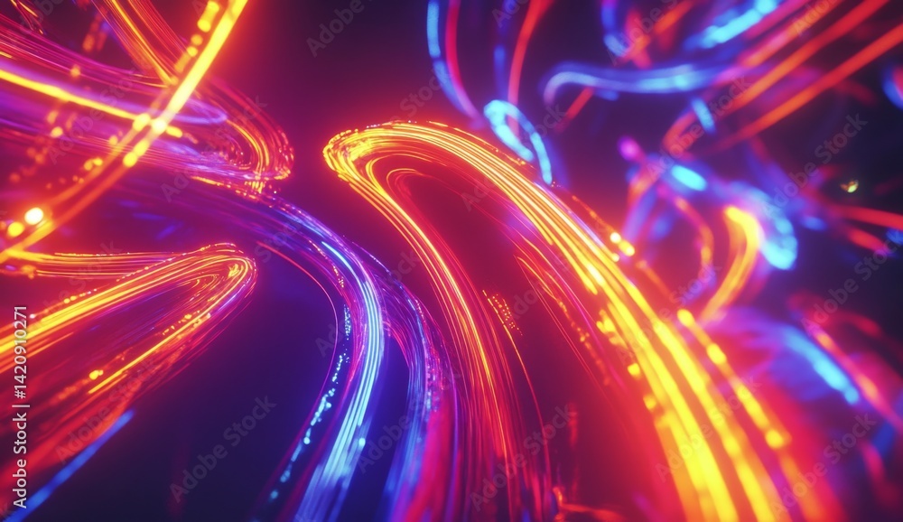 Poster abstract swirling neon light patterns. dynamic interplay of vibrant colors