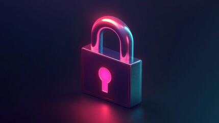 Cyberpunk styled padlock security concept with vivid neon highlights