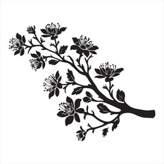 Fototapeta premium Black Silhouette of Branch with Flowers Stock Vector - Illustration of white background