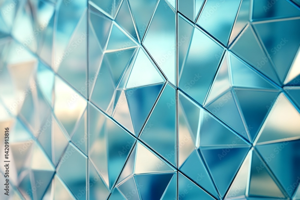 Aufkleber abstract geometric pattern of teal and silver triangles. close-up view of a reflective surface