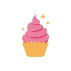 Cupcake with Frosting Swirl and Stars on Transparent Background  
