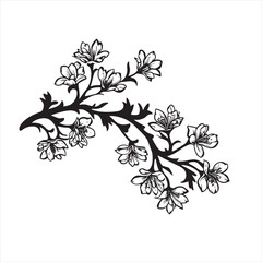 Black Silhouette of Branch with Flowers Stock Vector - Illustration of white background