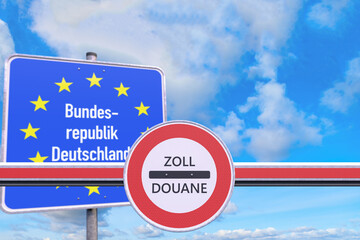 Grenzübergang - Bundesrepublik Deutschland - Zollschild - Schranke