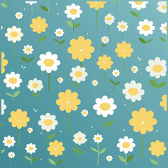 Minimalist Daisy Flower Pattern on Blue Soft Focus Background