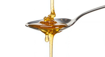 Golden Honey Pouring from a Spoon Sweet Viscous Liquid Dripping Close up Studio Shot