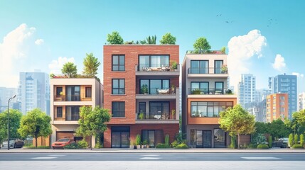Obraz premium A townhouse in a busy city, urban living, modern architecture, 
