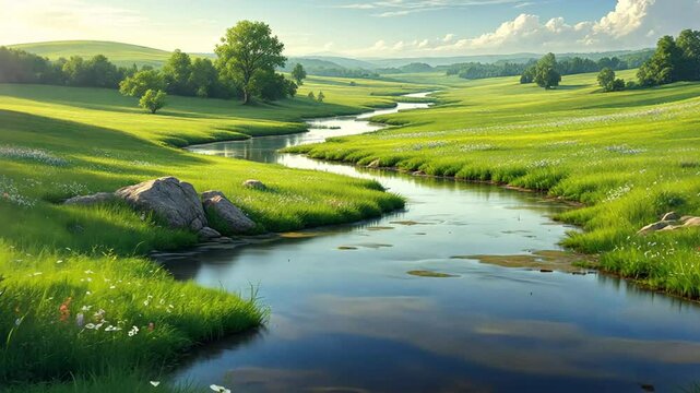 Scenic Winding River in Mountain Landscape &ndash; Cinematic Nature Video