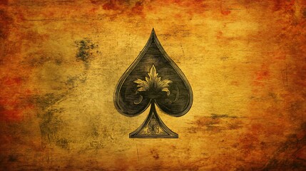 Artistic vintage rendering of spade symbol on textured gold background
