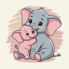 Fototapeta premium Cute Illustration of Mother and Baby Elephants
