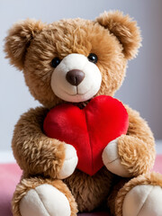 Obraz premium Close-up of teddy bear holding red heart symbolizing love