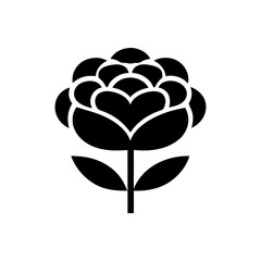  Silhouette of a peony flower with petals and leaves icon vector illustration © Rabea