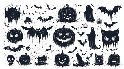 Obraz premium Halloween themed illustrations containing pumpkins bats ghosts and other spooky things
