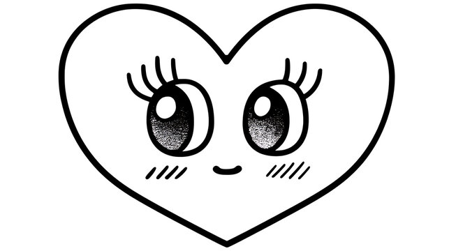 A cute cartoon heart with adorable eyes and a shy blush, designed in a clean, appealing line art style, radiates warmth and affection. 