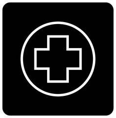 Square Icon with Circular Medical Cross for First Aid or Health Application – Transparent Background.