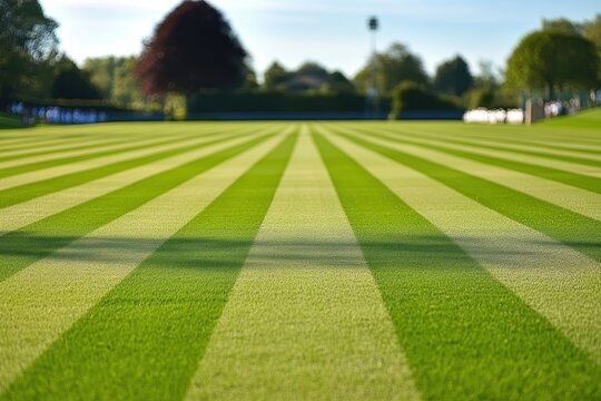 Pristine manicured lawn with parallel stripes