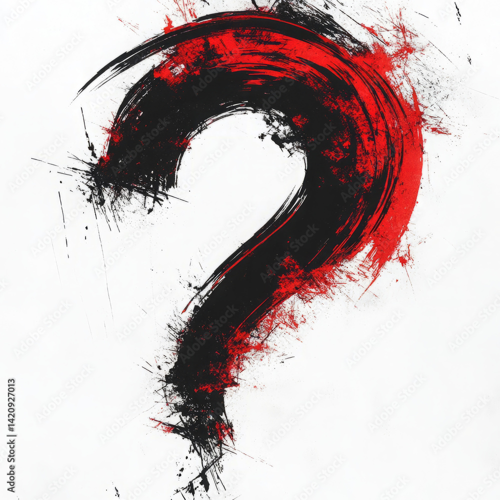 Poster abstract question mark with red and black ink splashes