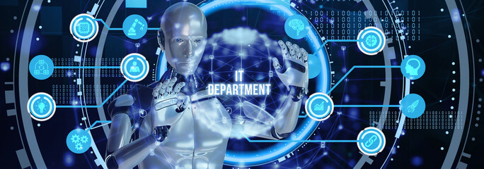 IT consultant presenting tag cloud about information technology. 3d illustration