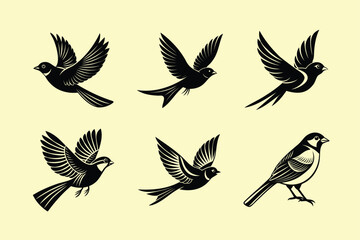 Bearded Reedling bird, silhouette vector illustration