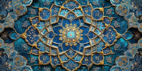 Obraz premium Intricate floral pattern crafted with blue and gold details