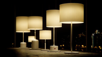 A row of stylish lamps casting warm light in a dark setting.