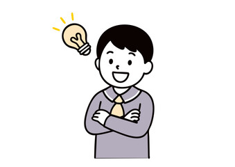 ひらめきを得た男子学生のイラスト（制服・電球・アイデア）