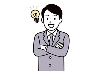 ひらめきを得た男子高校生のイラスト（制服・電球・アイデア）