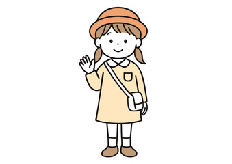 幼稚園の制服を着た女の子のイラスト（園児・あいさつ・登園）