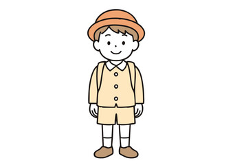 幼稚園の制服を着た男の子のイラスト（園児・登園・笑顔）