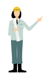 Simple illustration of a woman supervisor wearing a helmet ｔake a drawing and point to it