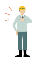 Simple illustration of a senior man supervisor wearing a helmet beat his chest