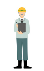 Simple illustration of a senior man supervisor wearing a helmet keep a record