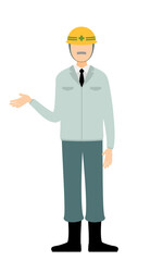 Simple illustration of a senior man supervisor wearing a helmet talk