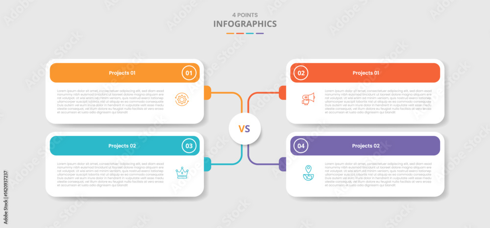 Poster 4 points template infographic with creative matrix box with round rectangle box line connection with