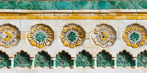 Obraz premium Detailed decorative tiling exhibits ornate floral patterns and vibrant colors