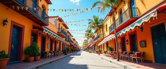 Naklejka premium Vibrant Festa Junina Street Decor: Creative Signage & Traditional Motifs for Urban Celebrations - Modern Style with Empty Space for Customization