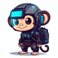 Cyber Monkey Cartoon Character with Futuristic Backpack